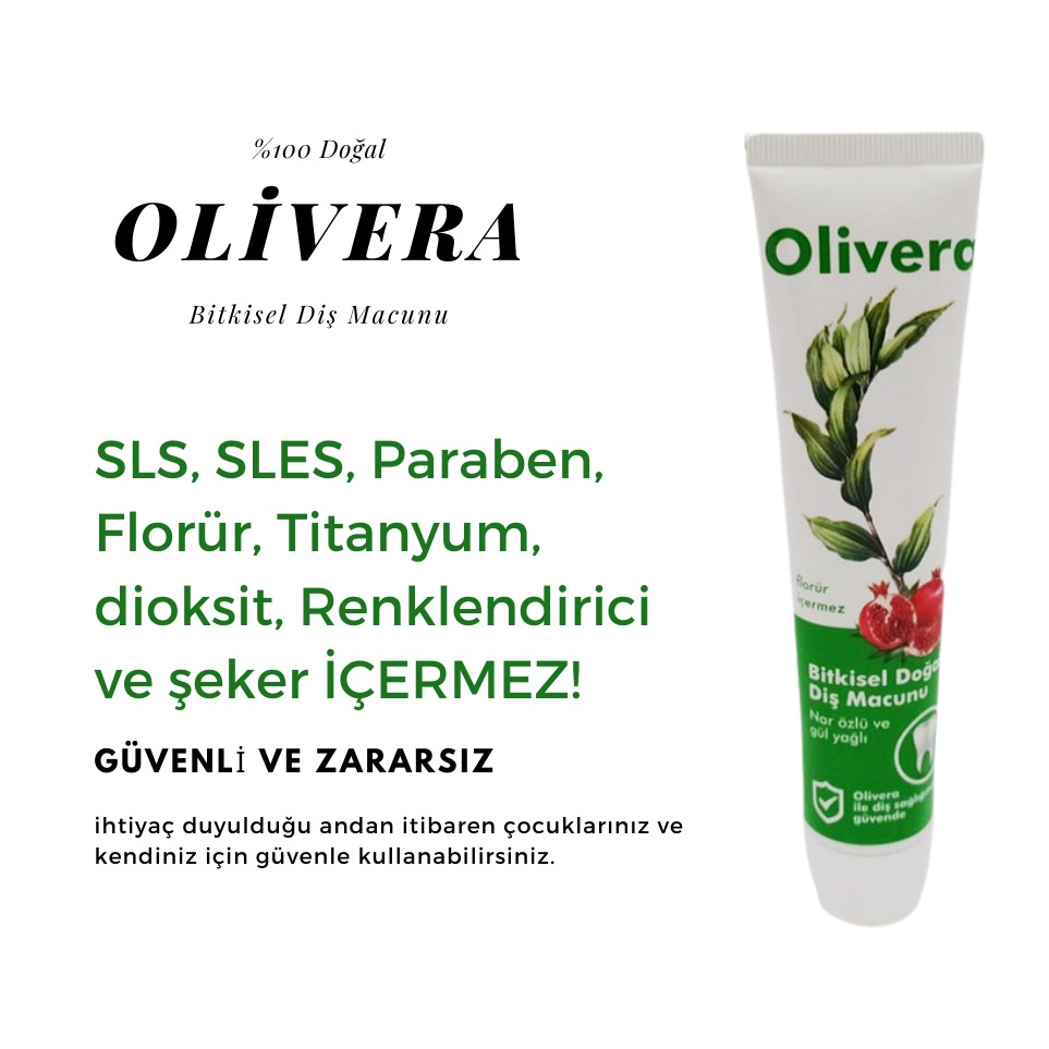 Olivera Doğal Diş Macunu – Florürsüz Gül Özlü Bitkisel Ağız Bakımı 75 ml